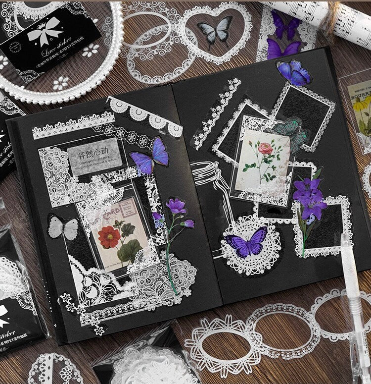 PET Lace Frame Scrapbooking Sticker Pack